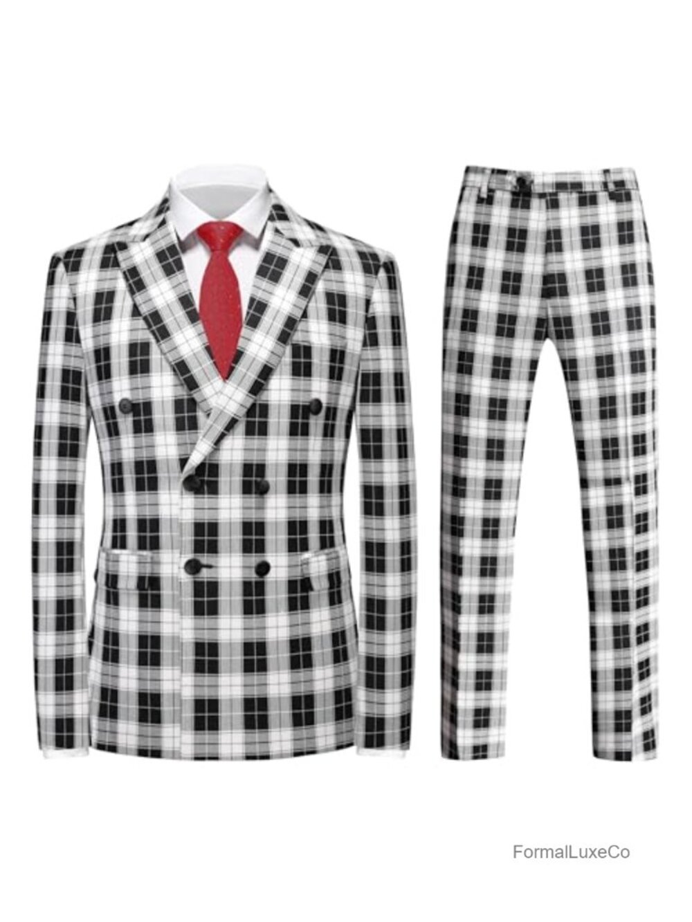 Men's 3-Piece Plaid Suit Slim Fit Checkered Tuxedo Set Jacket Vest Pants